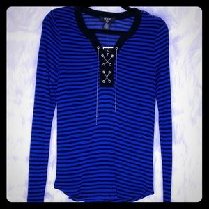 NWT Verve Black and Blue Striped Long Sleeve Top
